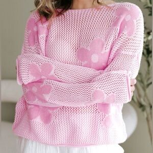 Pink Floral Knit Sweater